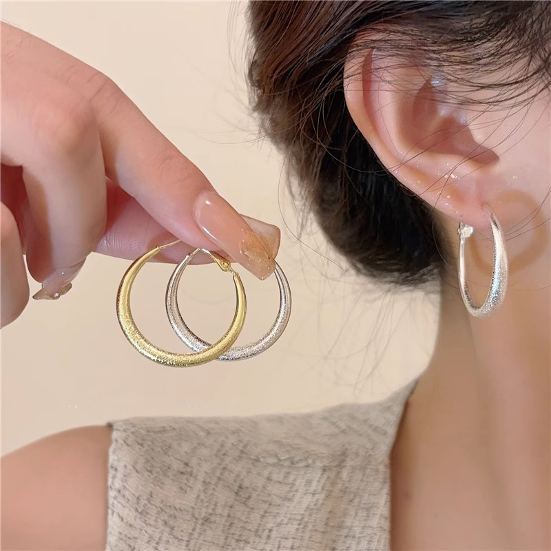 French high-end frosted circular stud earrings for women, a light luxury and fashionable high-end look. A niche design and versatile ear accessory full figure