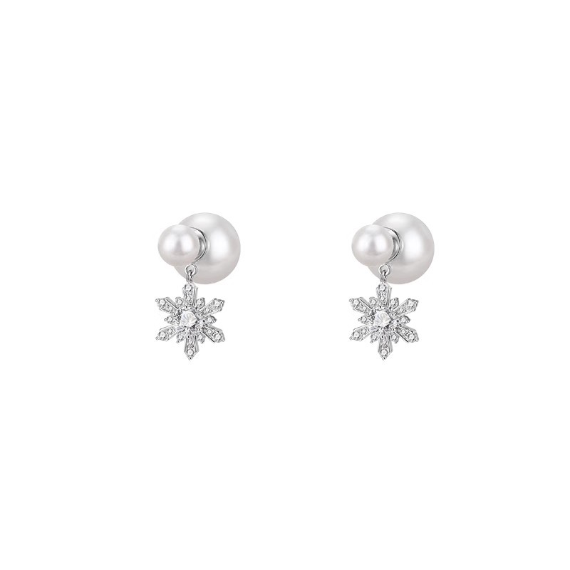 Christmas snowflake pearl earrings for women, unique autumn and winter atmosphere, niche stud design, light luxury and fashionable earrings Item Picture