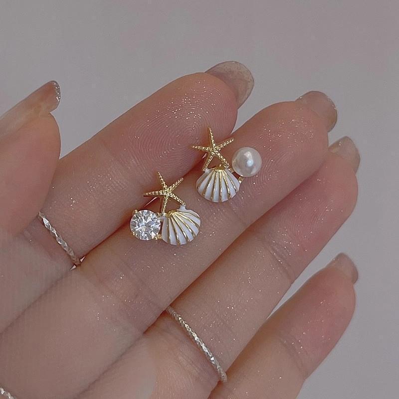European and American cross-border best-selling design starfish shell dreamy stud earrings, sea creative imitation pearl earrings full figure