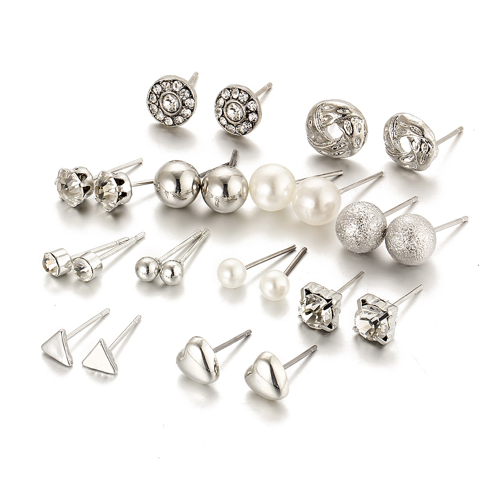EJ184521 Hanzhishang Cross-border Stud Earrings Set 12 Pairs of Stud Zirconia Heart Triangular-point Diamond Earrings Specification drawing