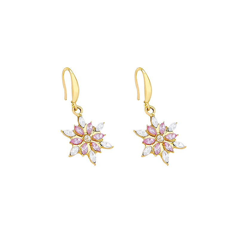 Sparkling Zircon snowflake stud earrings, exquisite diamond-encrusted tassel earrings, women's light luxury and high-end style ear hook earrings wholesale Item Picture