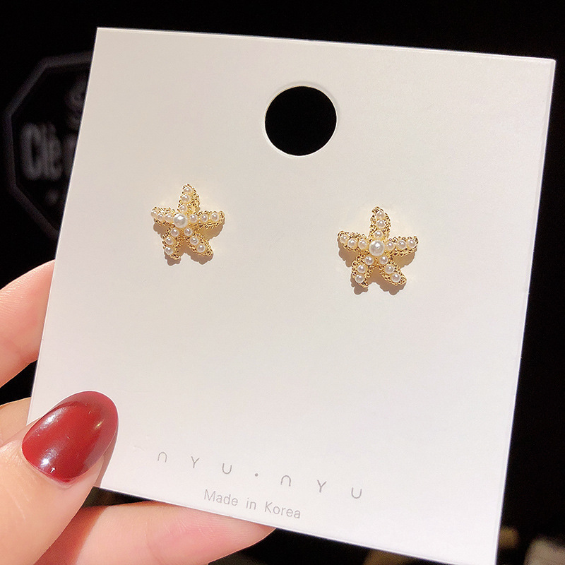 925 Silver Needle, Korean Dongdaemun Super Fairy Starfish Short Stud Earrings, fashionable, simple and individual Douyin earrings and earrings details Picture
