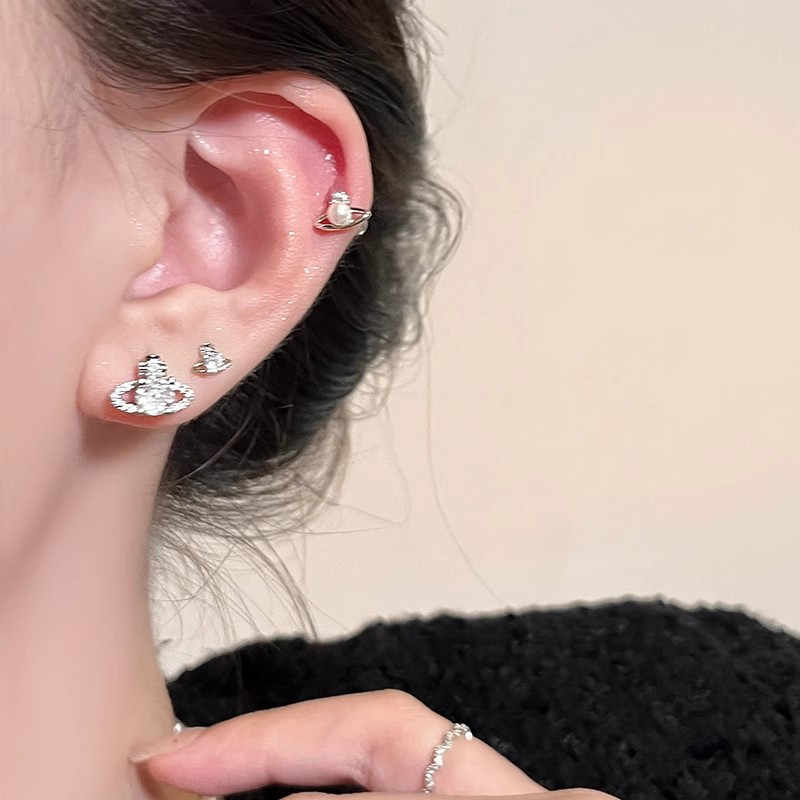 Planet Ear Stud Six-piece Set for women, no need to remove ear bone stud for sleeping, high-end and light luxury earrings, small double ear hole earrings details Picture