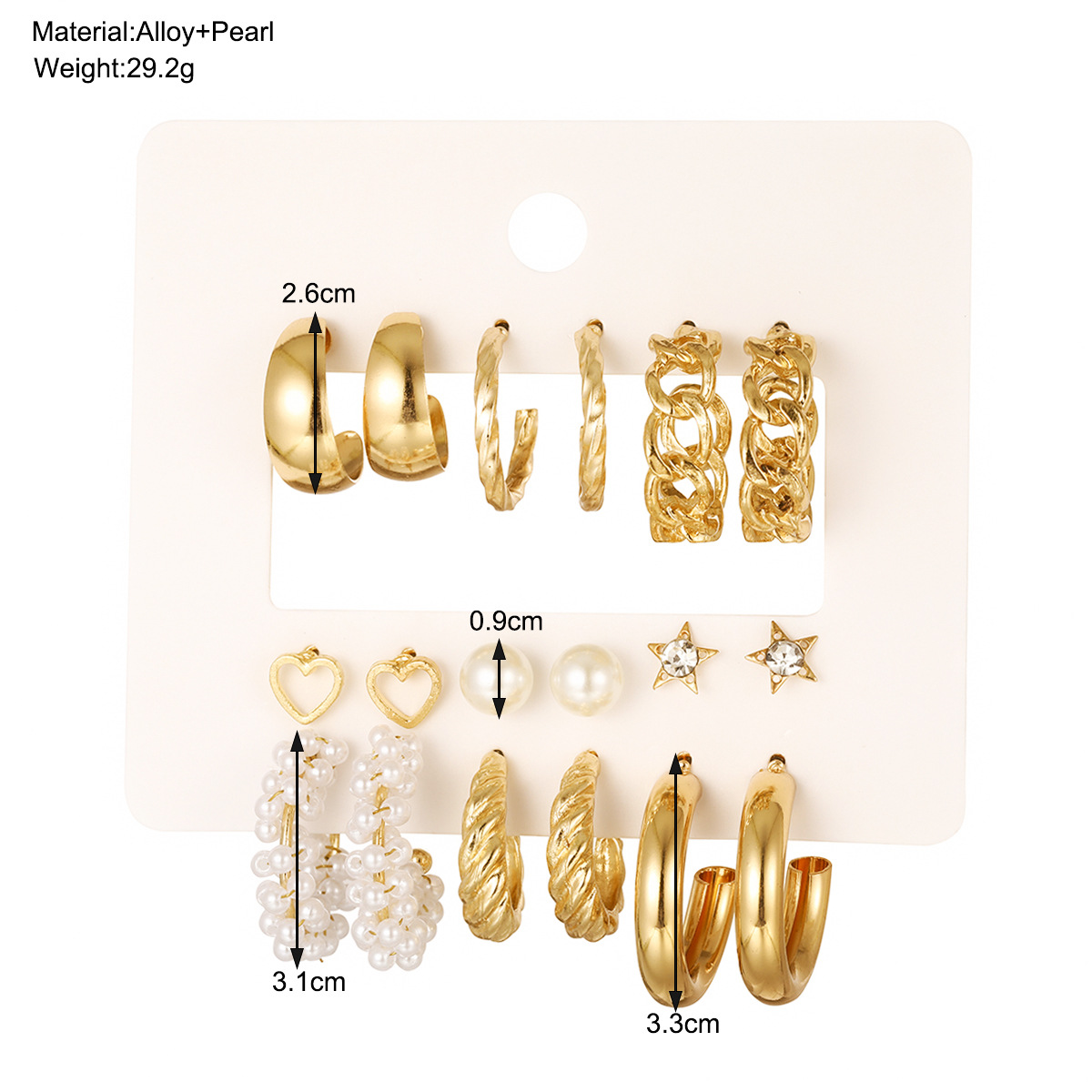 A new cross-border metal twist earring set of 9 pieces, featuring multiple pairs of creative and simple ear rings and geometric earrings details Picture