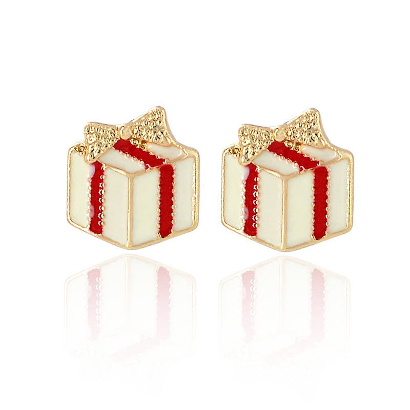 S925 Silver Needle New Year Christmas Gift Box, Bow oil-drip Stud earrings, fashionable alloy export earrings in stock details Picture