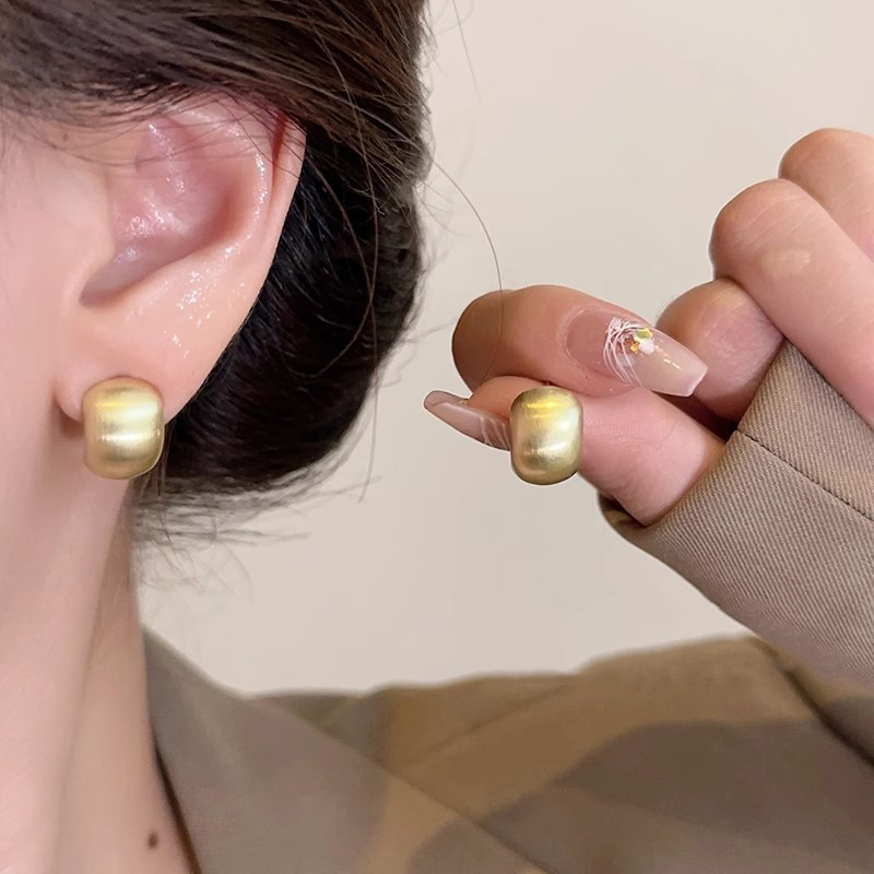 Brushed matte curved stud earrings for women, retro Hong Kong style earrings, new autumn and winter niche design, versatile earrings full figure