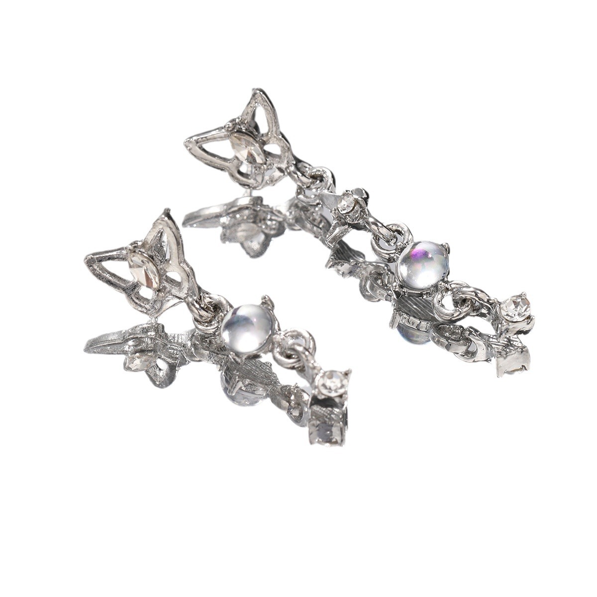 New cross-border fashion, light luxury, niche and high-end asymmetrical butterfly moonstone earrings, elegant and small women's earrings Item Picture