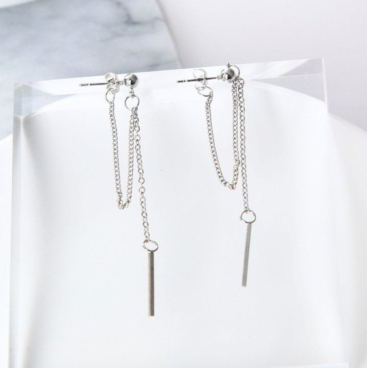Korean-style lady tassel long earrings with chain metal texture Item Picture