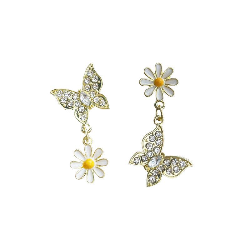 S925 Silver Needle Butterfly Flower Diamond Earrings for Women, a new trendy and ethereal forest-themed earrings and earrings with an extremely fairy-like feel Item Picture