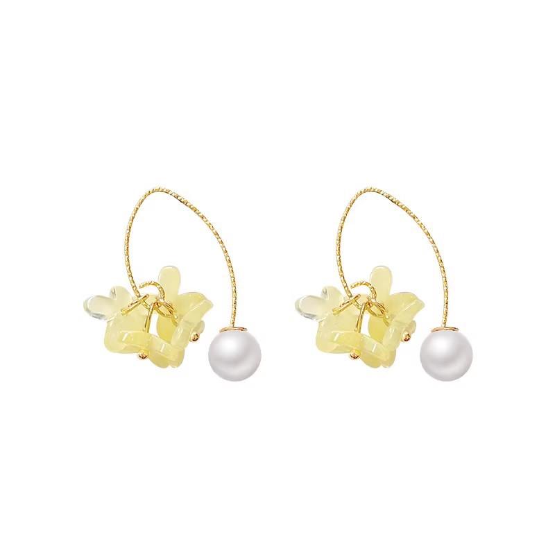 Sweet flower tassel pearl stud earrings, gentle, niche and high-end forest-themed earrings, exquisite, fashionable and elegant earrings Item Picture