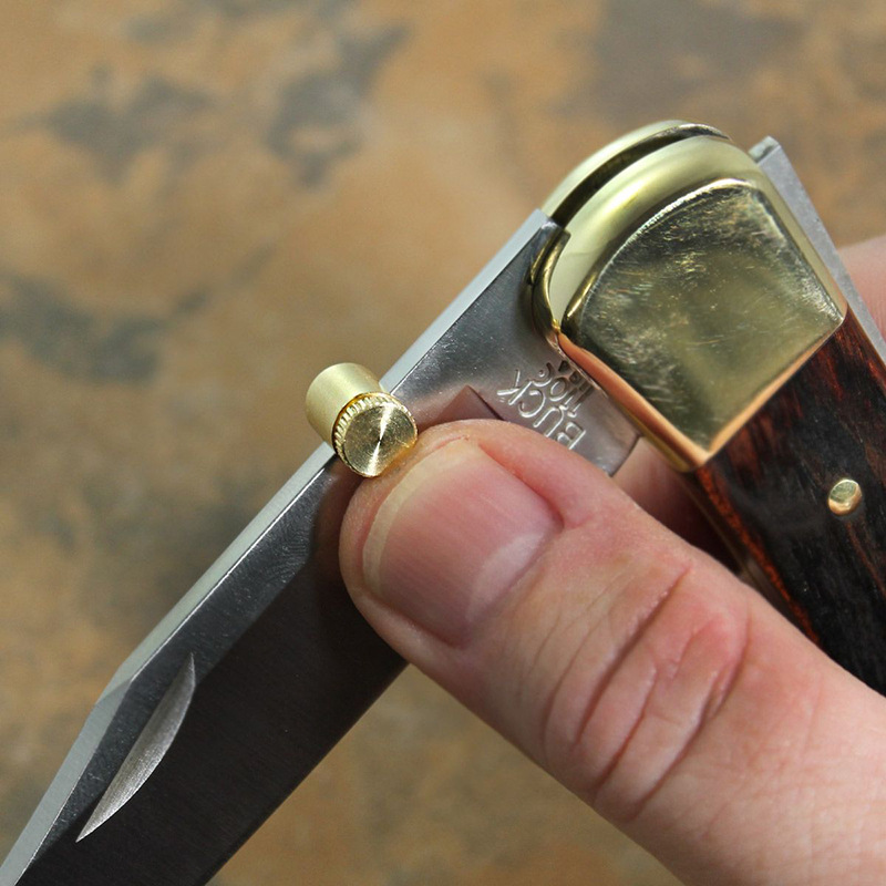 kwik thumb stud brass buck 110 Buck pusher knob Brass Buck 110 pusher disk stud Item Picture