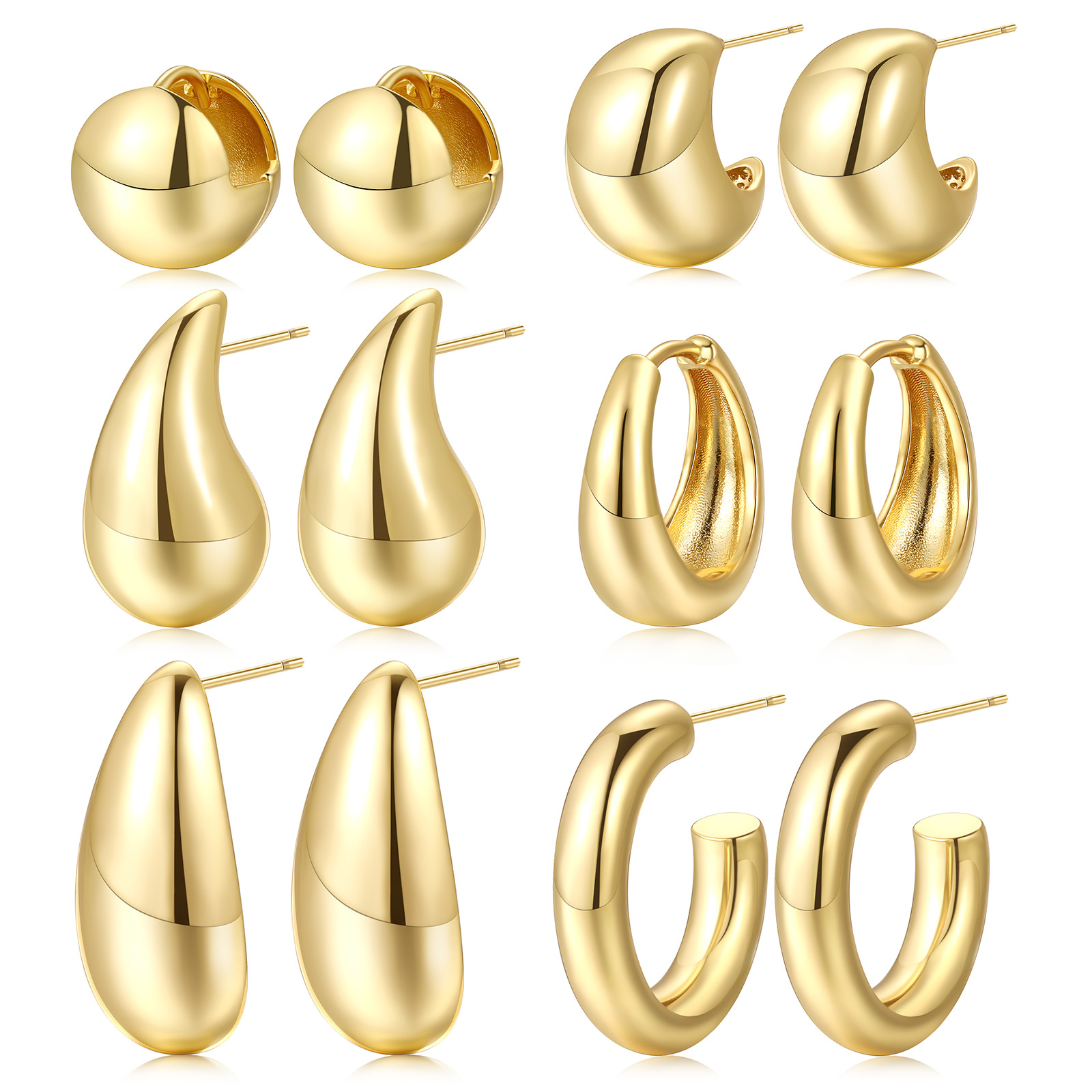 A 6-piece set of trendy, simple, creative and elegant waterdrop ear rings for women on Amazon, featuring cross-border accessories from Europe and America full figure