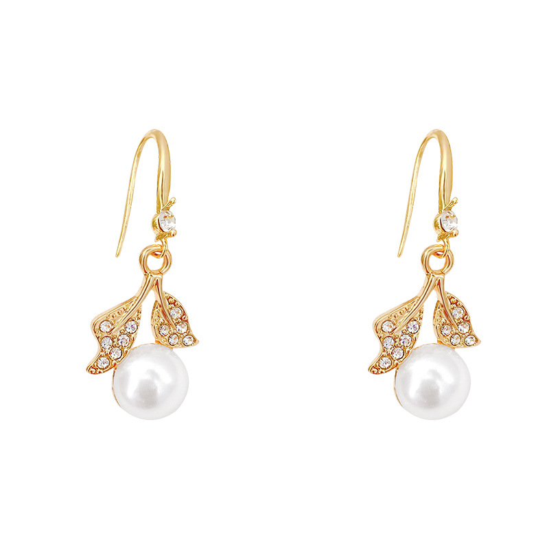Korean unique design full diamond leaf pearl earrings for women 2025 new trendy and light luxury style earrings and earrings Item Picture