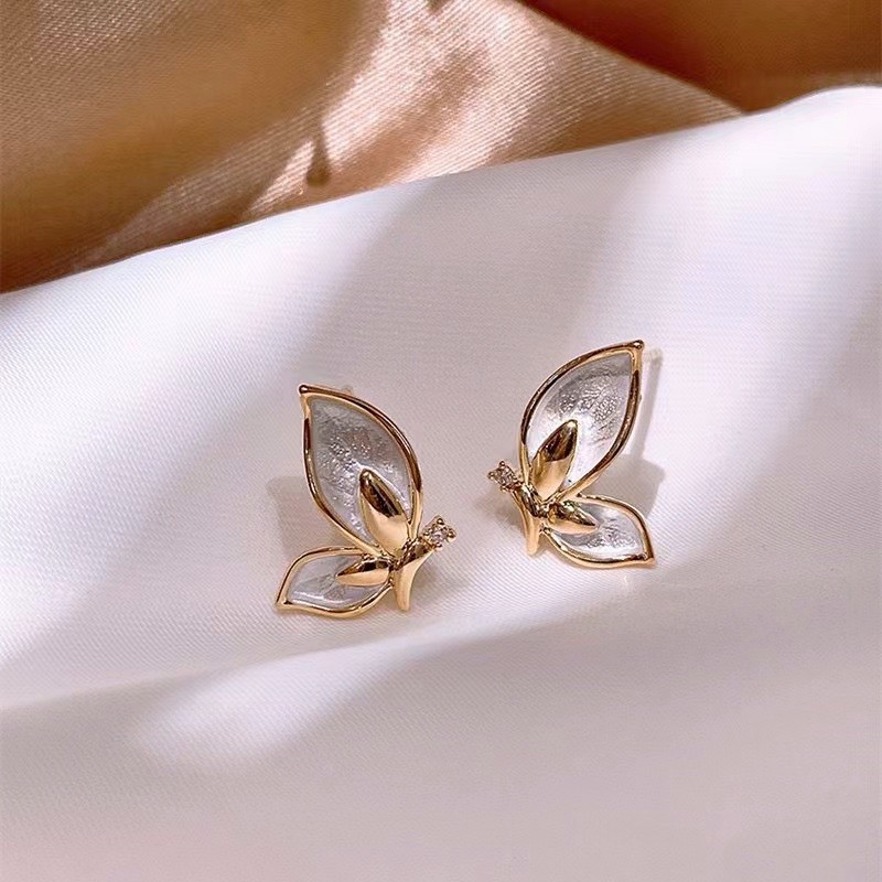 925 Silver Needle, super ethereal butterfly earrings, women's oil drop, unique design sense, stud earrings, ins style, niche and simple earrings Specification drawing