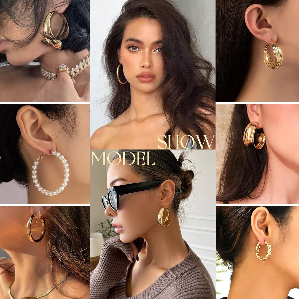 A 42-piece set of retro geometric imitation pearl earrings for cross-border sales from Europe and America, featuring a fashionable and high-end look for women Specification drawing