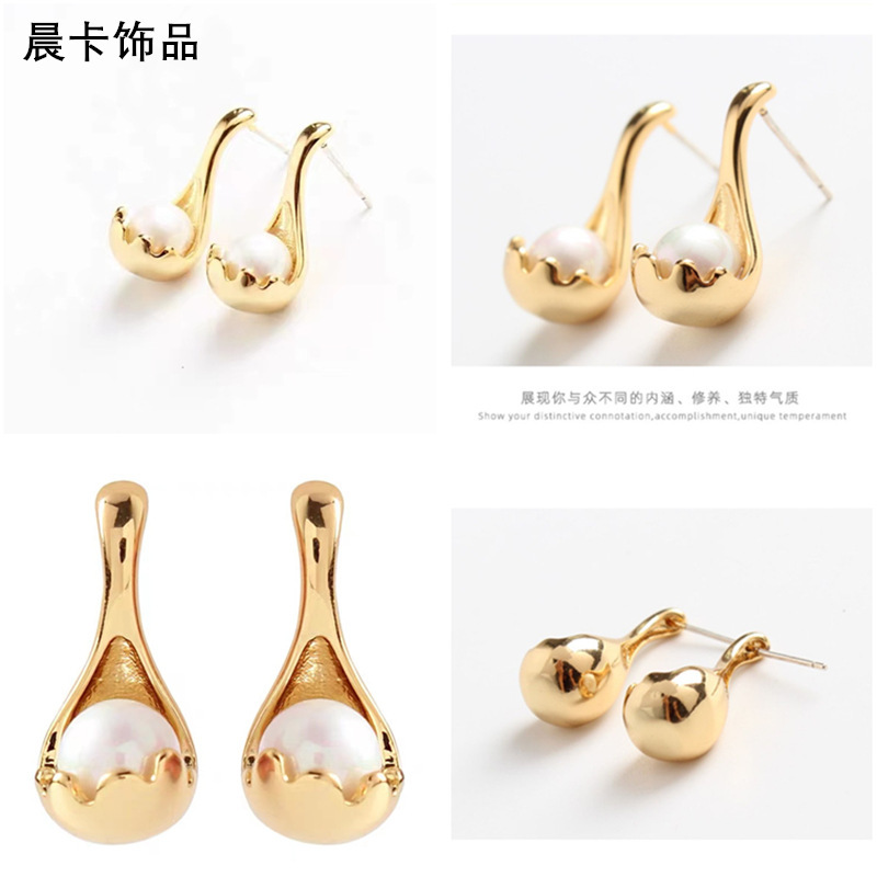 S925 silver needle high heels stud earrings for women, Korean retro style French earrings, fashionable pearl stud earrings details Picture