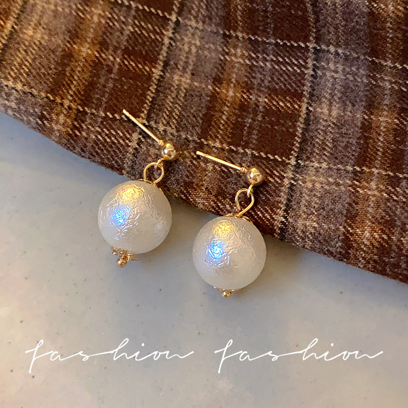 925 silver needle retro stud cotton pearl earrings for women, French high-end style, elegant and simple earrings full figure