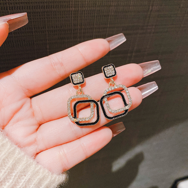 s925 Silver Needle Full Diamond Geometric square earrings for Women, 2024 New style, trendy and high-end, light luxury and niche design stud earrings details Picture