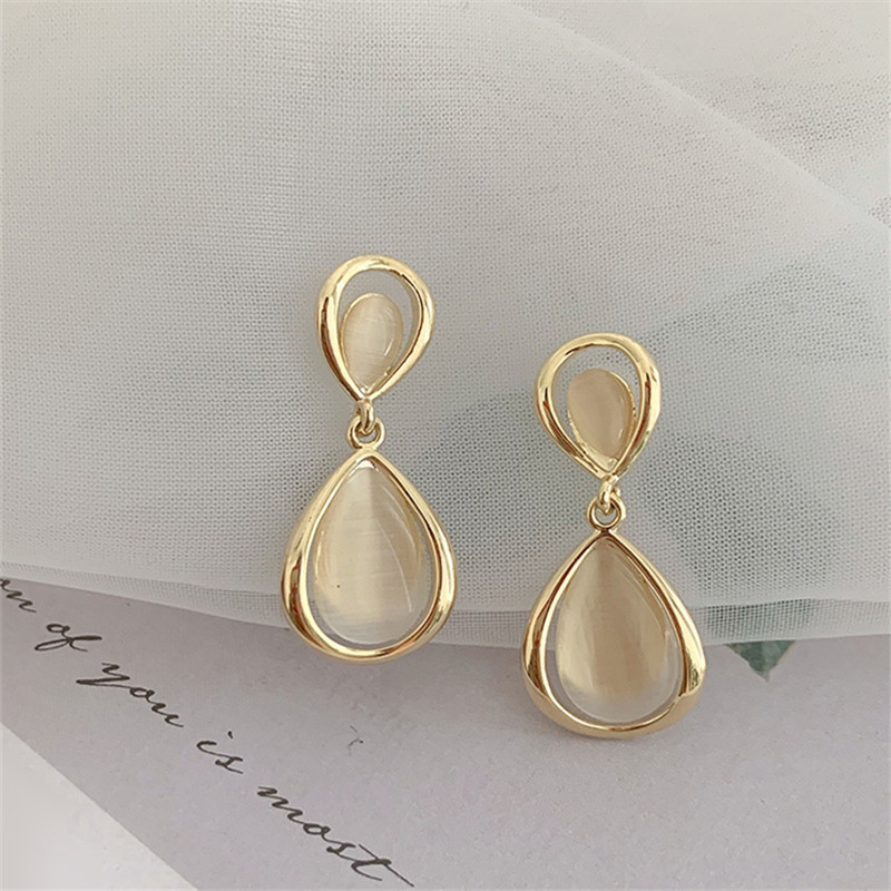 S925 Silver Needle cat's Eye Stone Earrings, women's cat's eye stone water Drop earrings, Korean style Zircon stud earrings wholesale full figure