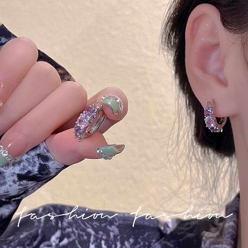 Ins-style colored zircon earrings for women, small, exquisite and high-end, elegant ear buckles, new personalized earrings in 2023 details Picture