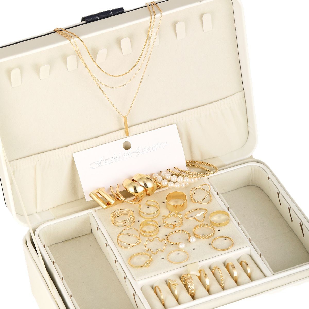 Cross-border best-selling fashionable, elegant and versatile women's hollowed-out heart-shaped pearl jewelry sets, rings, earrings and necklaces Item Picture