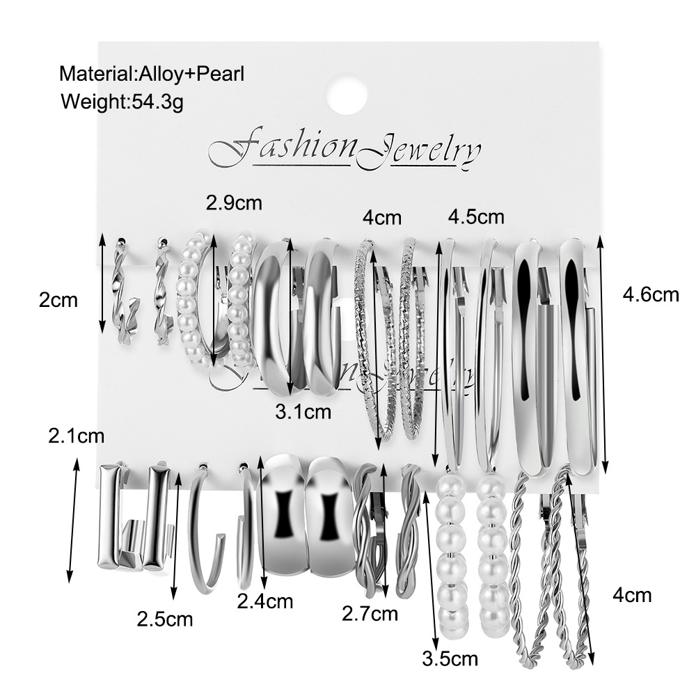 Youdaoplaceholder0 set cross-border new silver earring set, European and American inlaid imitation pearl earring, simple circle earring details Picture