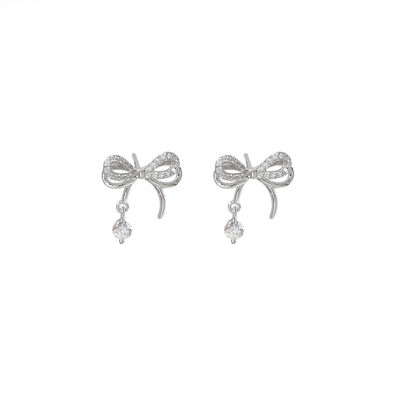 Exquisite bow, full diamond stud earrings, new autumn and winter collection for women, small and versatile earrings, cold style, light luxury, trendy earrings Item Picture
