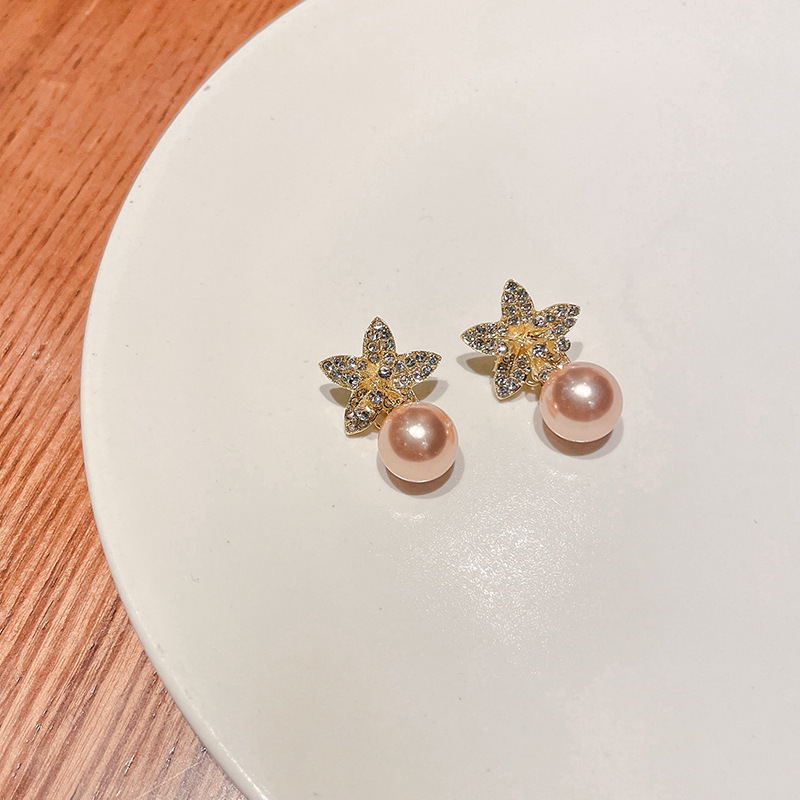 S925 Silver Needle Champagne beaded Diamond Flower Tremor Bride Stud Earrings, Korean style retro earrings for women Specification drawing