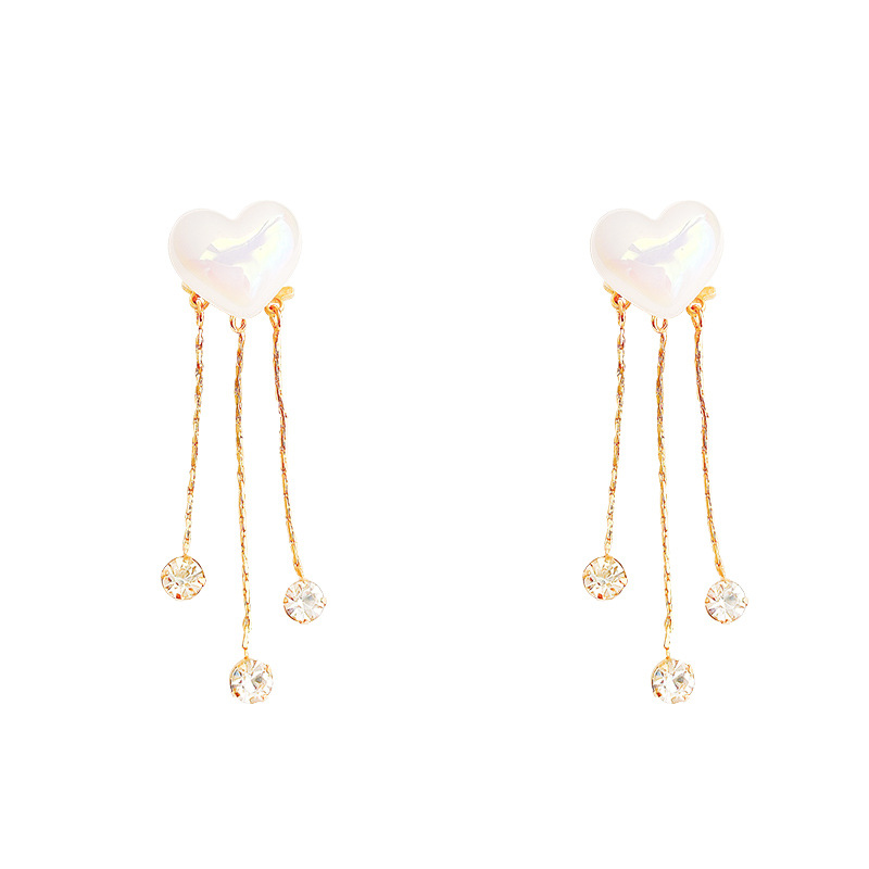 Heart-shaped pearl long tassel earrings for women, with a unique and fashionable design. The stud earrings are simple, elegant and elegant Item Picture