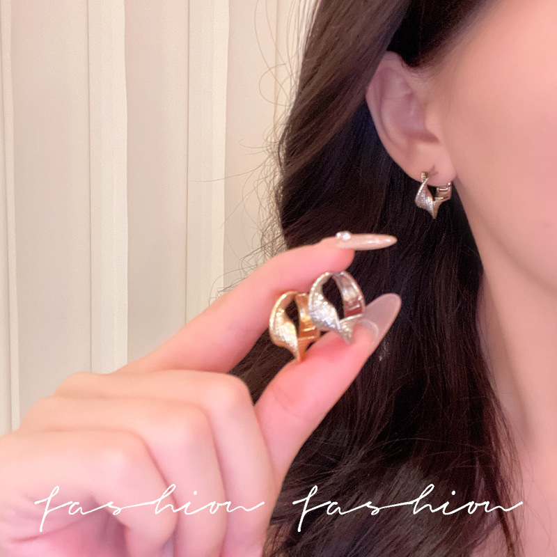 Simple and niche geometric circle twist texture earrings, metal texture ear buckles, versatile and retro earrings for women on Instagram details Picture