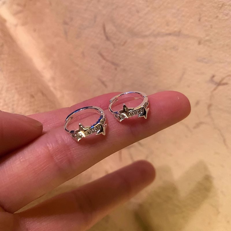 YOUZI Sparkling Diamond four-pointed star ear rings, women's niche design sense, circle five-pointed star zircon versatile earrings and earrings details Picture
