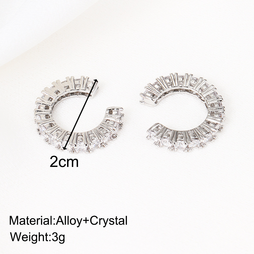 Cross-border copper gold-plated zircon no-ear hole ear clips, creative, simple and fashionable earrings, super shiny single-row diamond ear bone clips details Picture
