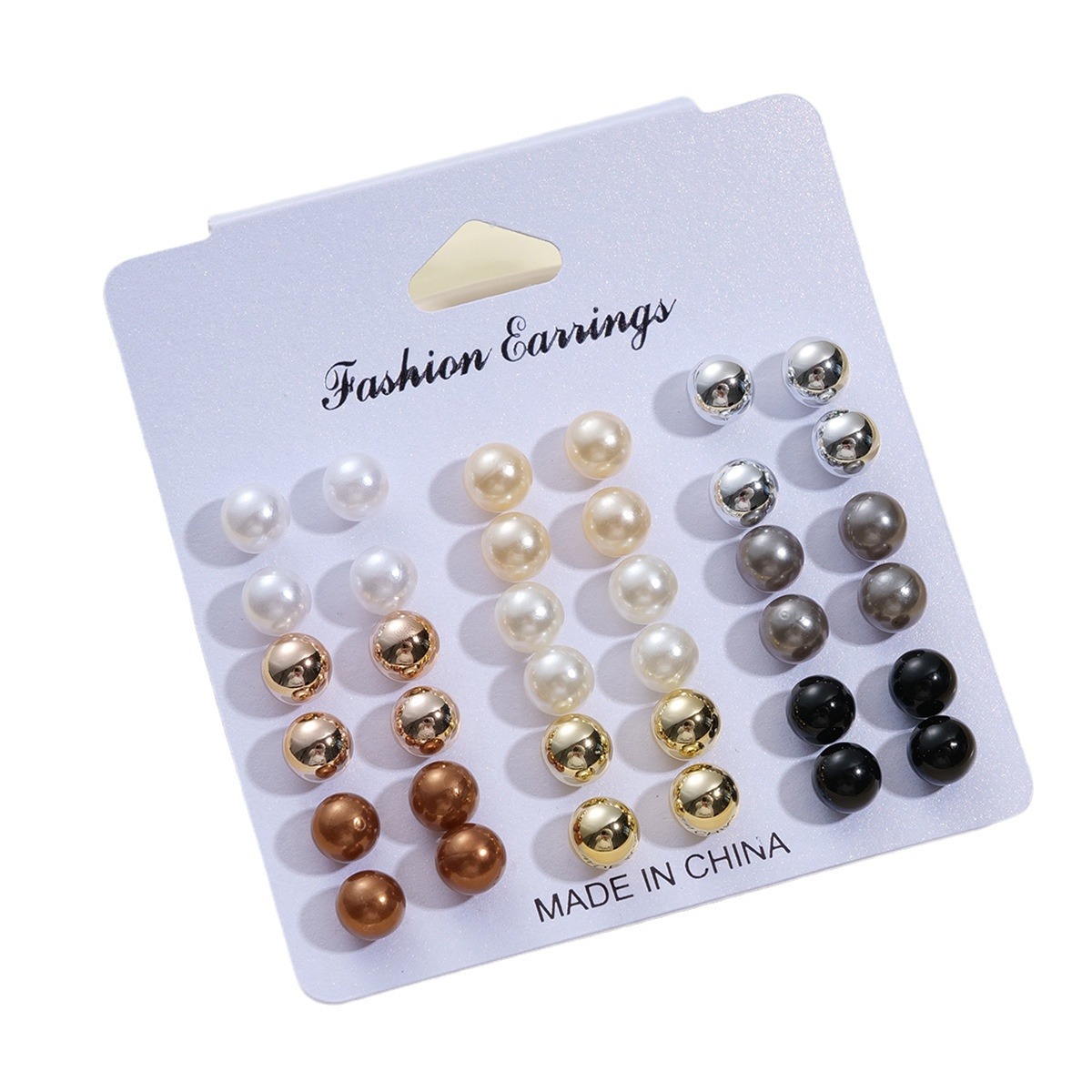 A 18-piece set of fashionable geometric stud earrings for cross-border sales from Europe and America, featuring a commuting imitation pearl stud set Item Picture