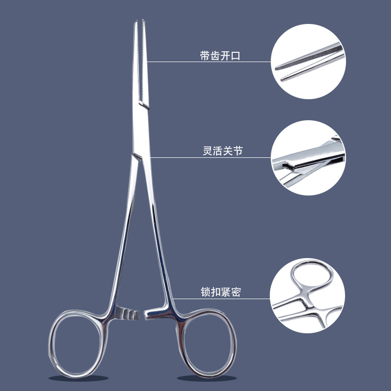 Medical hemostatic forceps, straight head stainless steel elbow, surgical clips, pet-specific hair-pulling forceps, surgical suture needle holder Specification drawing