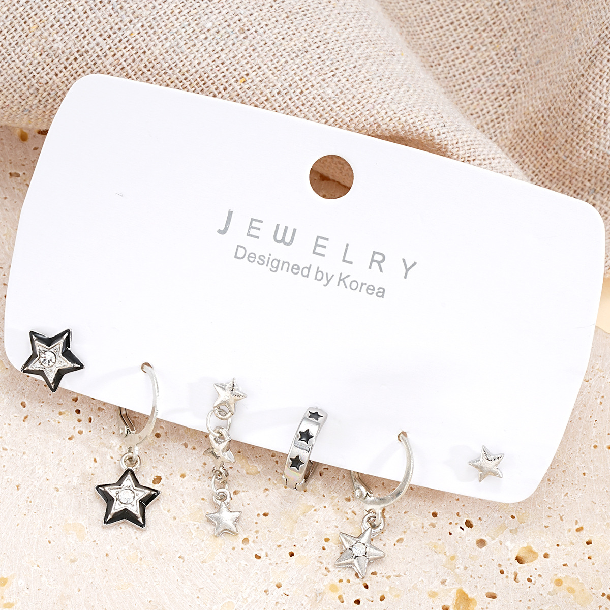 A new cross-border European and American sweet and cool style simple water diamond five-pointed star earrings and dark star ear buckle set of 6 pieces Application Scenario