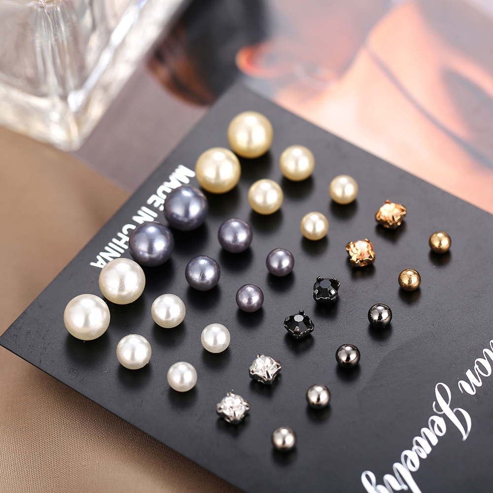 wish Creative and Simple artificial pearl dot diamond Stud earring set for women from Europe and America details Picture