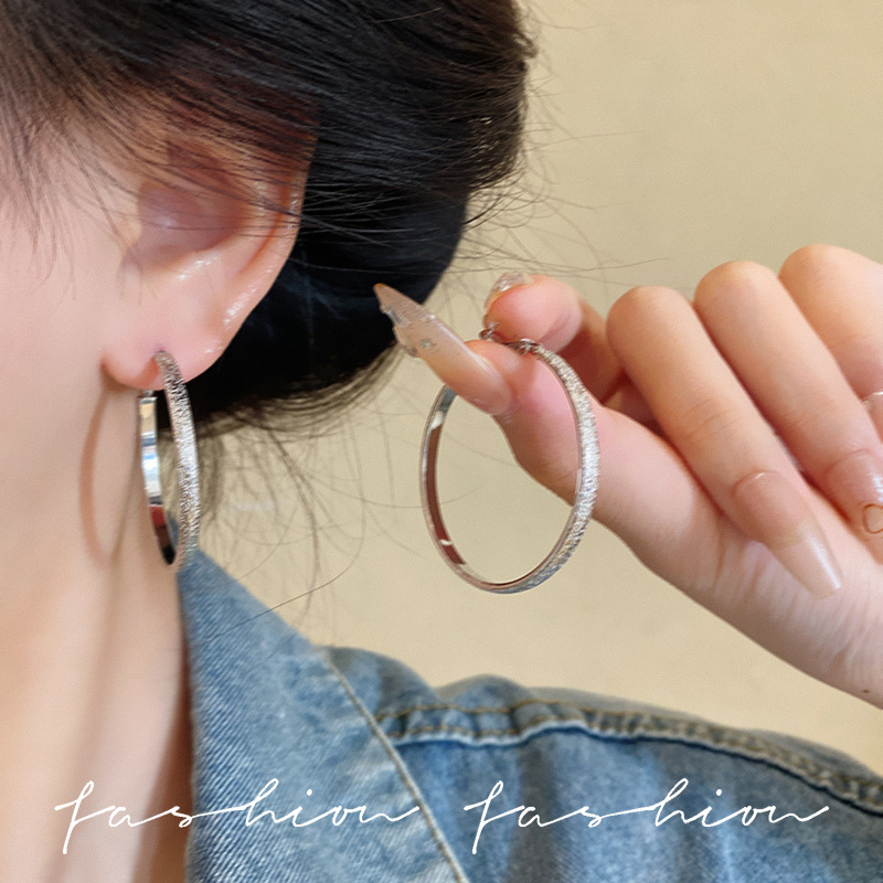 New Hong Kong-style large circle earrings, S925 silver needle, stylish Korean versatile ear rings and earrings, round earrings full figure