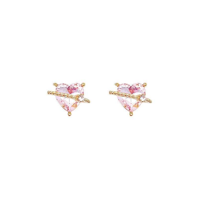 Sweet and cool pink zircon stud earrings 2025 New bestseller, high-end and stylish heart-shaped stud earrings and earrings for women Item Picture