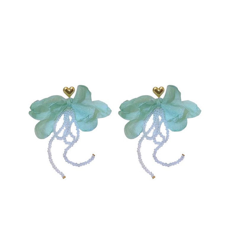 Vacation style ~ Flower-shaped heart-shaped earrings for women 2025 New summer forest-themed temperament earrings, vacation style chiffon earrings Item Picture