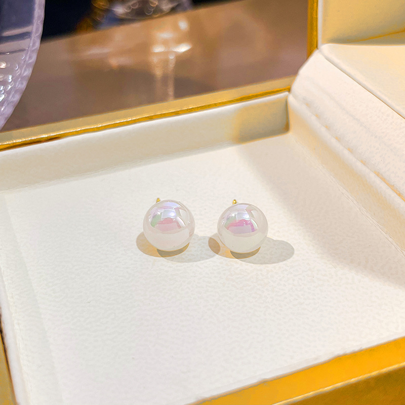 Korean version simple, exquisite, small, round and colorful pearl stud earrings sweet, individual and elegant silver needle earrings wholesale for women Specification drawing
