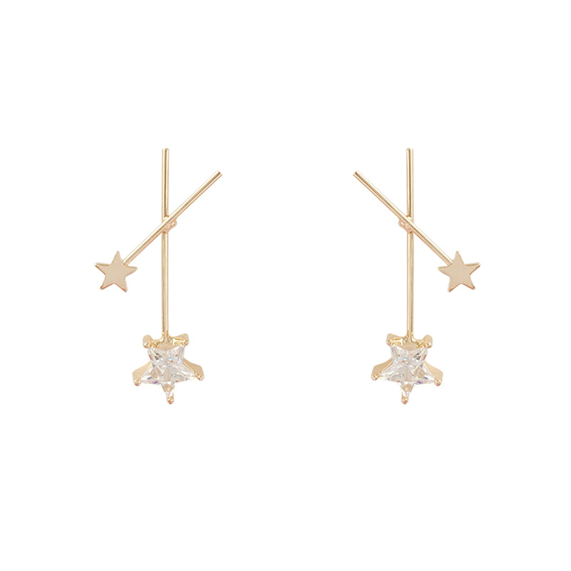 Silver needle design sense crossed five-pointed star stud earrings for women, simple and elegant, cold style fashionable and elegant earrings Item Picture