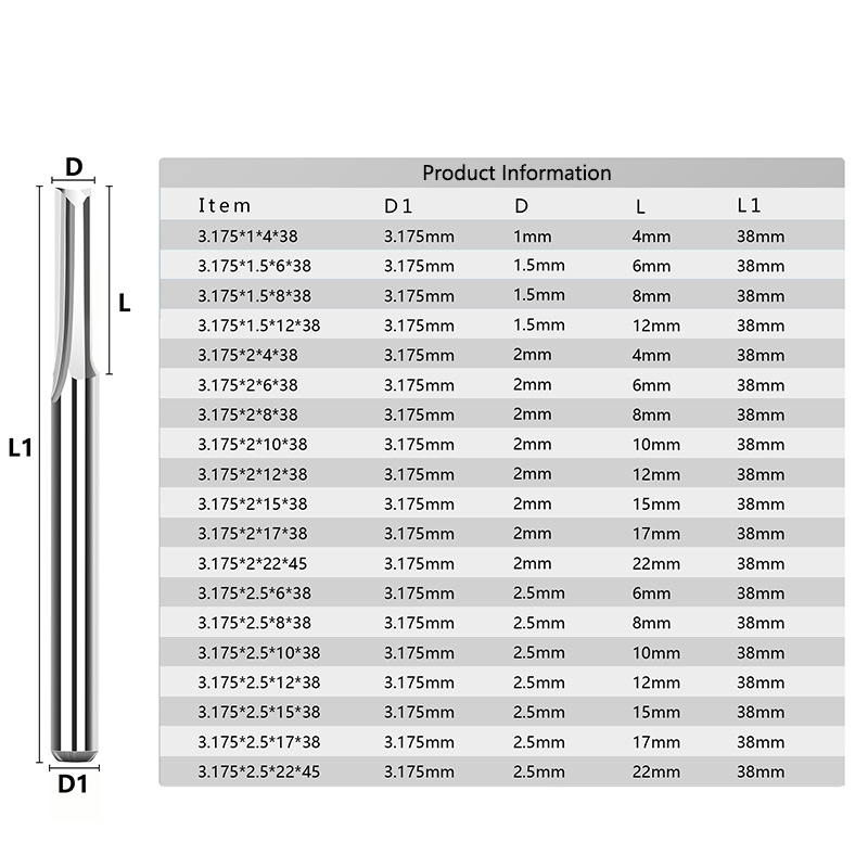 Wholesale of new cross-border 3.175-handle 2-edge straight slot milling cutter, silver tool milling cutter, double-slot sharp cutter and engraving cutter Specification drawing