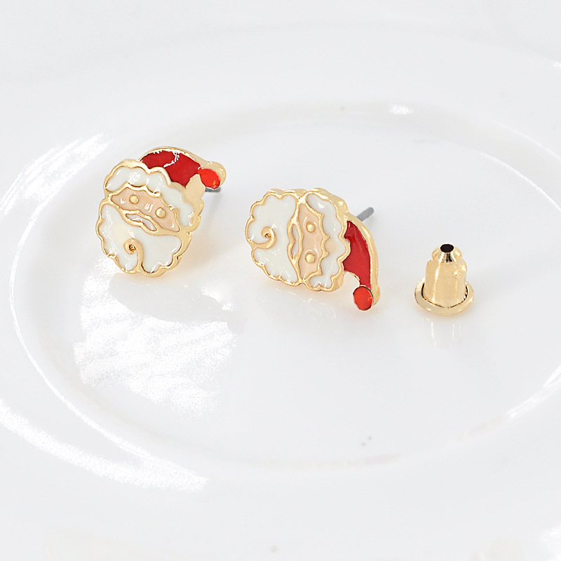 S925 Silver Needle Christmas Gift: Cute, Bearded Santa Claus oil-dripping Stud earrings New Style Item Picture