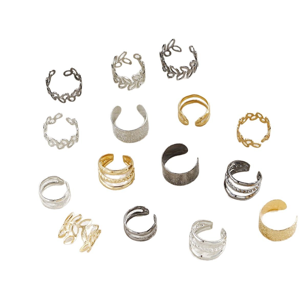 Cross-border European and American accessories, fashionable and high-end flower ear clip set, 15-piece set, women's ear clips without ear holes, hot-selling accessories Item Picture