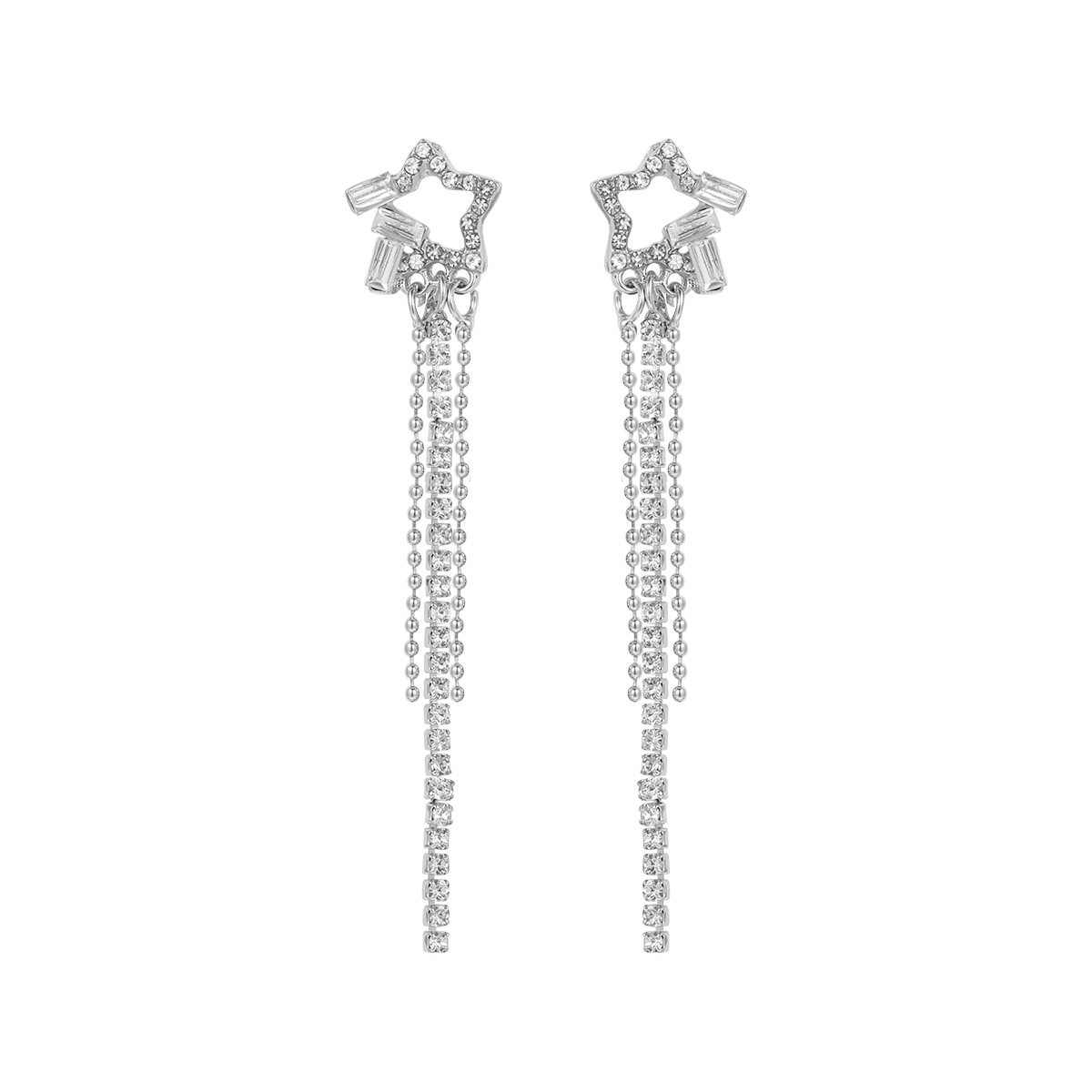 shein's best-selling five-pointed star rhinestone long tassel earrings, cross-border rhinestone star-shaped decorative pendant earrings Item Picture