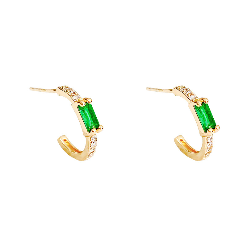 Retro grandmother green square zirconia stud earrings, niche and simple style, versatile earrings, forest-themed personalized earrings wholesale Item Picture