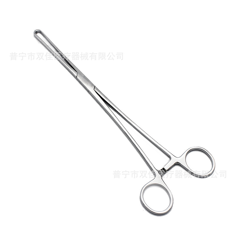 Shanghai Jinzhong stainless steel cervical forceps with straight head and elbow, 25cm, gynecological instruments for hospitals, cervical forceps 2×3 teeth details Picture