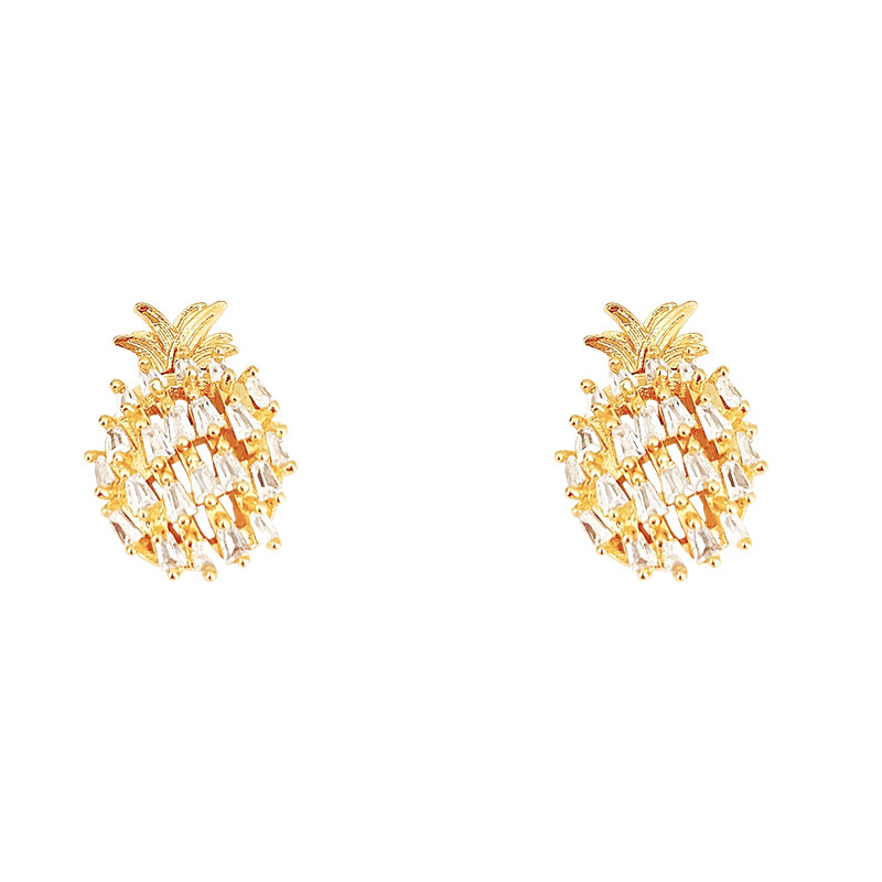 High-end full-diamond pineapple stud earrings, Korean niche, exquisite and cold style earrings for women, 925 silver needle wholesale Item Picture