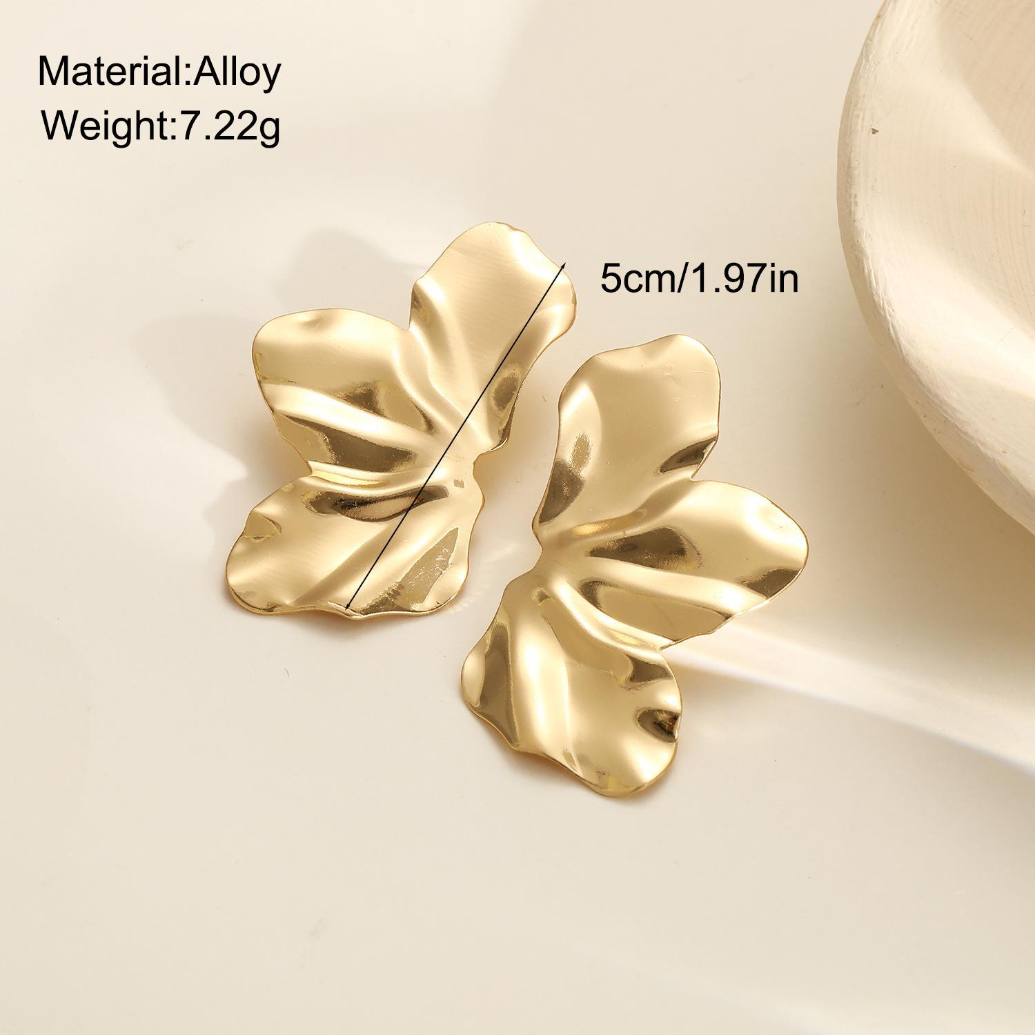 Cross-border best-selling golden flower ear studs, symmetrical, simple and irregular petal ear studs details Picture