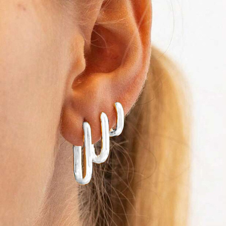A set of 3-piece square copper ear buckles for cross-border trade in Europe and America, featuring geometric creativity and simplicity, is a bestseller for women on Amazon full figure
